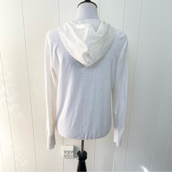 Vintage Escada Sport Zip Front Textured White Hoodie Sheer Hood And Pockets Sz M - Picture 5 of 13